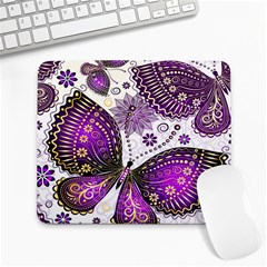 Purple Butterflies, Abstract, Floral, Flowers Large Mousepad by kyorashop23