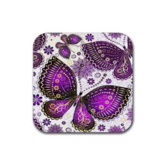 Purple Butterflies, Abstract, Floral, Flowers Rubber Coaster (square) by kyorashop23