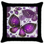 Purple Butterflies, Abstract, Floral, Flowers Throw Pillow Case (Black) Front