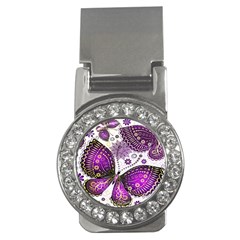 Purple Butterflies, Abstract, Floral, Flowers Money Clips (cz)  by kyorashop23