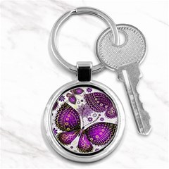 Purple Butterflies, Abstract, Floral, Flowers Key Chain (round) by kyorashop23