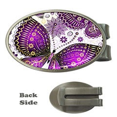 Purple Butterflies, Abstract, Floral, Flowers Money Clips (oval)  by kyorashop23