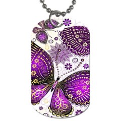 Purple Butterflies, Abstract, Floral, Flowers Dog Tag (one Side) by kyorashop23