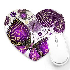 Purple Butterflies, Abstract, Floral, Flowers Heart Mousepad by kyorashop23