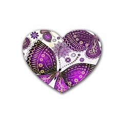 Purple Butterflies, Abstract, Floral, Flowers Rubber Coaster (heart)