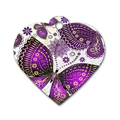 Purple Butterflies, Abstract, Floral, Flowers Dog Tag Heart (one Side) by kyorashop23