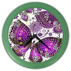 Purple Butterflies, Abstract, Floral, Flowers Color Wall Clock by kyorashop23