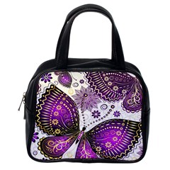 Purple Butterflies, Abstract, Floral, Flowers Classic Handbag (one Side) by kyorashop23