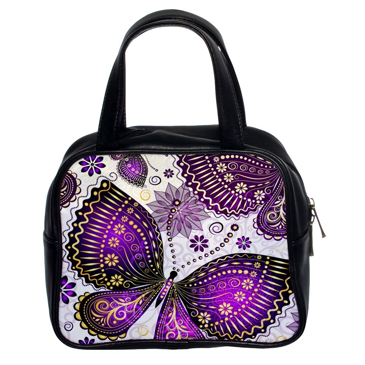 Purple Butterflies, Abstract, Floral, Flowers Classic Handbag (Two Sides)