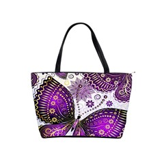 Purple Butterflies, Abstract, Floral, Flowers Classic Shoulder Handbag by kyorashop23