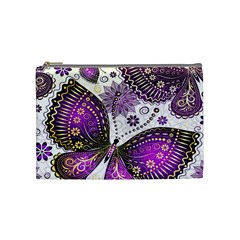 Purple Butterflies, Abstract, Floral, Flowers Cosmetic Bag (medium) by kyorashop23