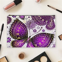 Purple Butterflies, Abstract, Floral, Flowers Cosmetic Bag (large) by kyorashop23