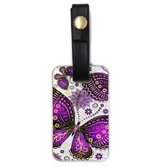 Purple Butterflies, Abstract, Floral, Flowers Luggage Tag (one Side) by kyorashop23