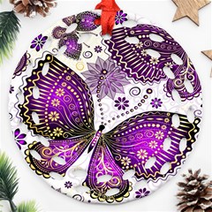 Purple Butterflies, Abstract, Floral, Flowers Ornament (round Filigree) by kyorashop23