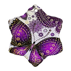 Purple Butterflies, Abstract, Floral, Flowers Snowflake Ornament (two Sides)