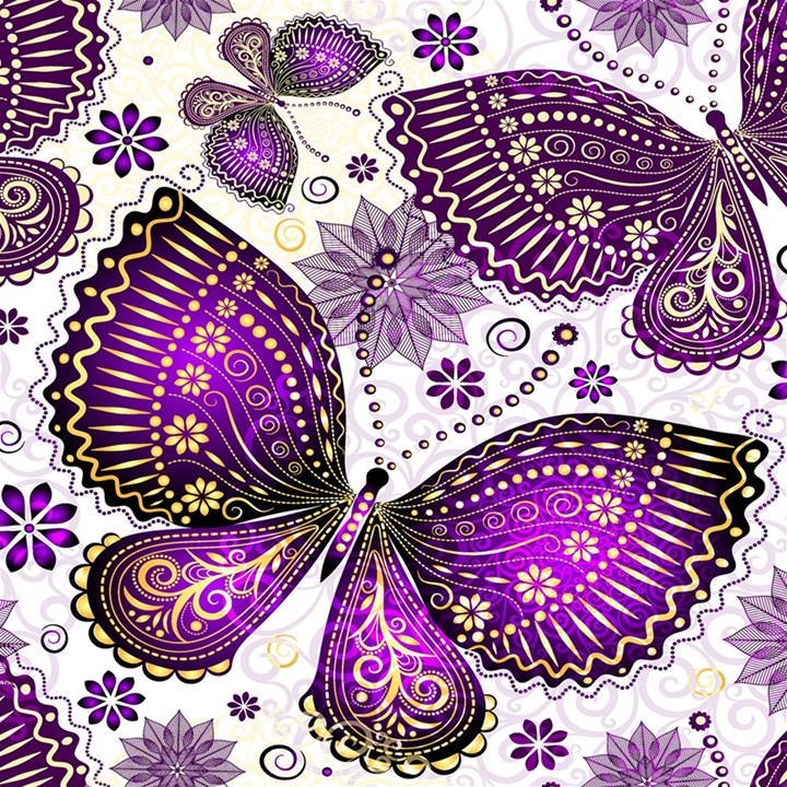 Purple Butterflies, Abstract, Floral, Flowers Play Mat (Square)