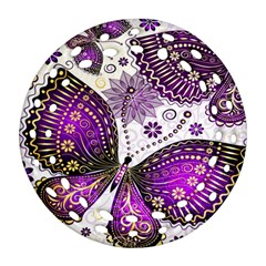 Purple Butterflies, Abstract, Floral, Flowers Ornament (round Filigree) by kyorashop23