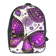 Purple Butterflies, Abstract, Floral, Flowers School Bag (xl) by kyorashop23