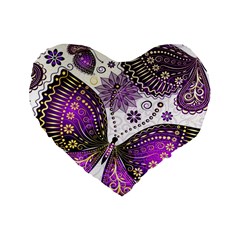 Purple Butterflies, Abstract, Floral, Flowers Standard 16  Premium Heart Shape Cushions by kyorashop23