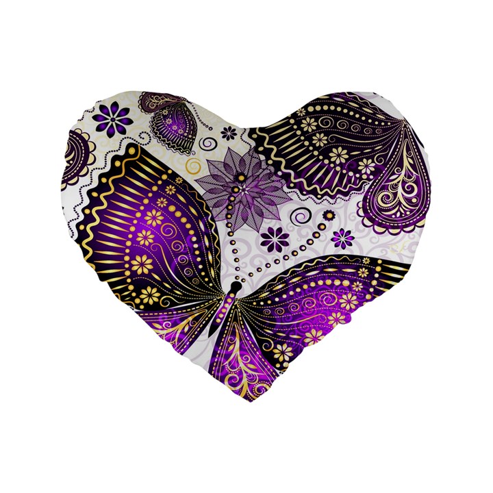 Purple Butterflies, Abstract, Floral, Flowers Standard 16  Premium Heart Shape Cushions