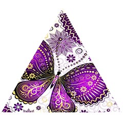 Purple Butterflies, Abstract, Floral, Flowers Wooden Puzzle Triangle by kyorashop23