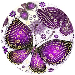 Purple Butterflies, Abstract, Floral, Flowers Wooden Puzzle Round by kyorashop23