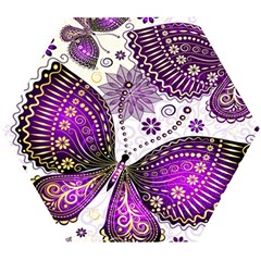 Purple Butterflies, Abstract, Floral, Flowers Wooden Puzzle Hexagon by kyorashop23