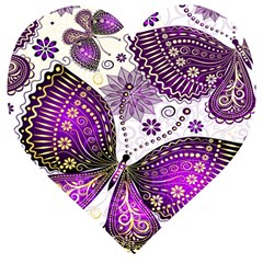 Purple Butterflies, Abstract, Floral, Flowers Wooden Puzzle Heart by kyorashop23