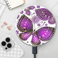 Purple Butterflies, Abstract, Floral, Flowers Wireless Fast Charger(white) by kyorashop23