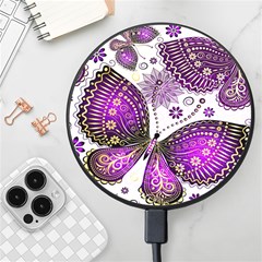 Purple Butterflies, Abstract, Floral, Flowers Wireless Fast Charger(black) by kyorashop23