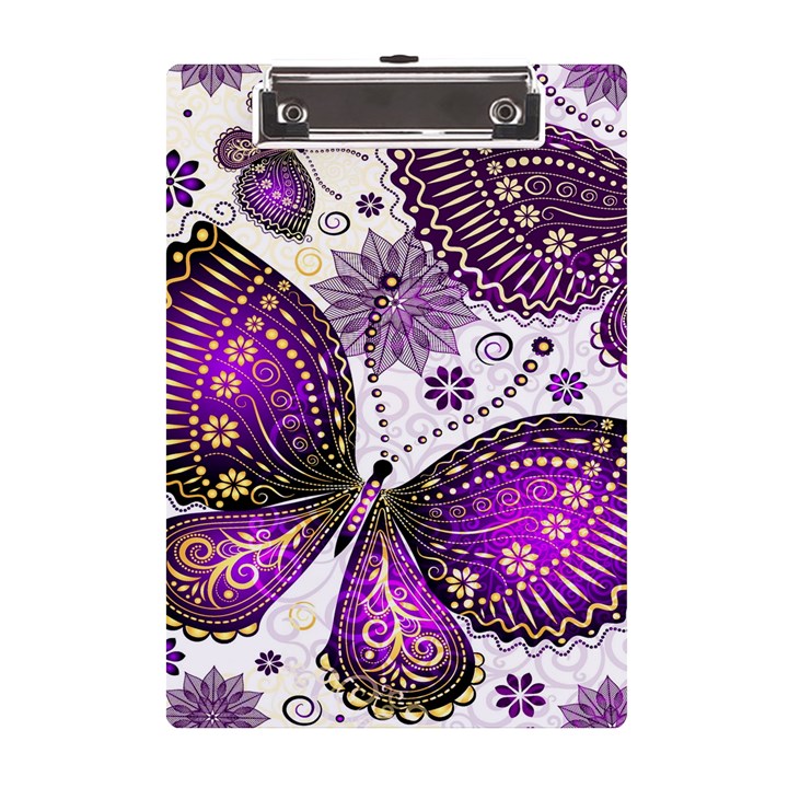 Purple Butterflies, Abstract, Floral, Flowers A5 Acrylic Clipboard