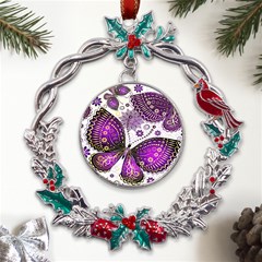 Purple Butterflies, Abstract, Floral, Flowers Metal X mas Wreath Holly Leaf Ornament