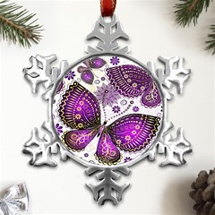 Purple Butterflies, Abstract, Floral, Flowers Metal Small Snowflake Ornament by kyorashop23