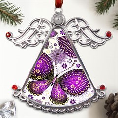 Purple Butterflies, Abstract, Floral, Flowers Metal Angel With Crystal Ornament