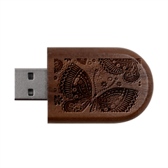 Purple Butterflies, Abstract, Floral, Flowers Wood Oval Usb Flash Drive by kyorashop23