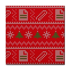 Red Christmas Pattern Xmas Decorations, Christmas Knitted Texture Tile Coaster by kyorashop23