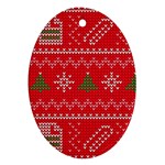 Red Christmas Pattern Xmas Decorations, Christmas Knitted Texture Ornament (Oval) Front