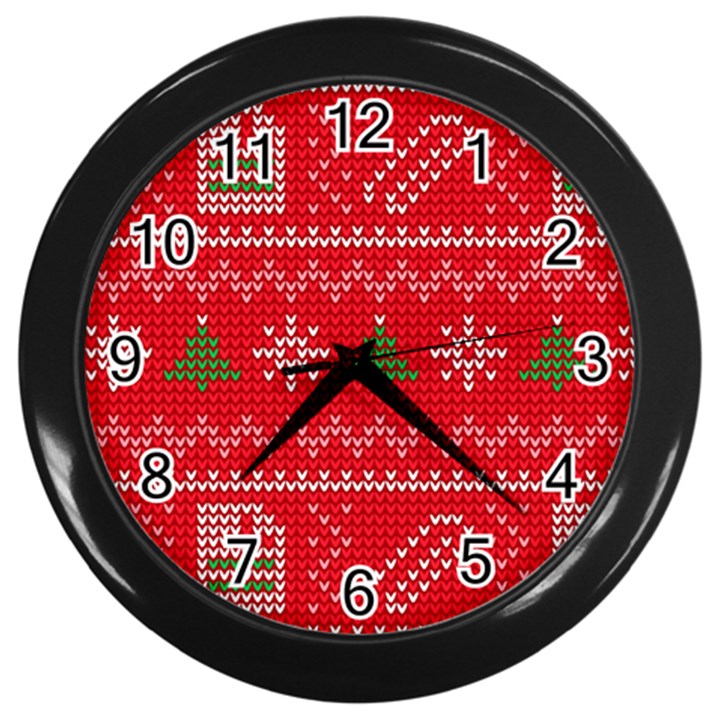 Red Christmas Pattern Xmas Decorations, Christmas Knitted Texture Wall Clock (Black)