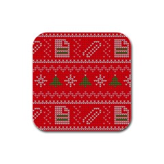 Red Christmas Pattern Xmas Decorations, Christmas Knitted Texture Rubber Square Coaster (4 Pack) by kyorashop23