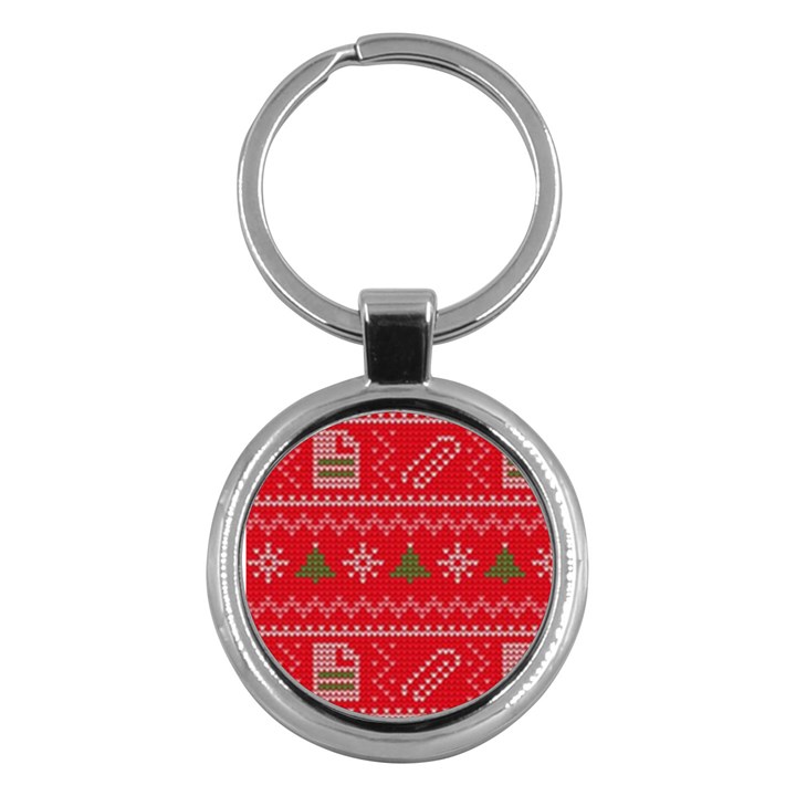 Red Christmas Pattern Xmas Decorations, Christmas Knitted Texture Key Chain (Round)