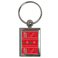 Red Christmas Pattern Xmas Decorations, Christmas Knitted Texture Key Chain (rectangle) by kyorashop23