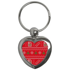 Red Christmas Pattern Xmas Decorations, Christmas Knitted Texture Key Chain (heart) by kyorashop23