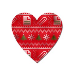 Red Christmas Pattern Xmas Decorations, Christmas Knitted Texture Heart Magnet