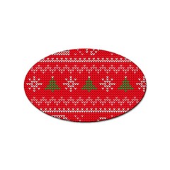 Red Christmas Pattern Xmas Decorations, Christmas Knitted Texture Sticker (oval) by kyorashop23