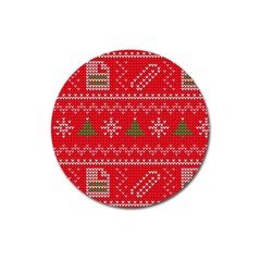 Red Christmas Pattern Xmas Decorations, Christmas Knitted Texture Magnet 3  (round) by kyorashop23