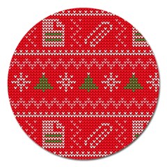 Red Christmas Pattern Xmas Decorations, Christmas Knitted Texture Magnet 5  (round) by kyorashop23