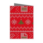 Red Christmas Pattern Xmas Decorations, Christmas Knitted Texture Mini Greeting Card Right