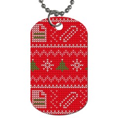 Red Christmas Pattern Xmas Decorations, Christmas Knitted Texture Dog Tag (two Sides) by kyorashop23