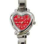 Red Christmas Pattern Xmas Decorations, Christmas Knitted Texture Heart Italian Charm Watch Front