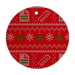 Red Christmas Pattern Xmas Decorations, Christmas Knitted Texture Round Ornament (Two Sides) Front